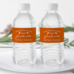 2025 Burnt Orange White Script Cap Graduation Water Bottle Label