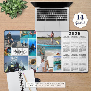 2025 Calendar 14 Photos Monogram Name Custom Colou Desk Mat
