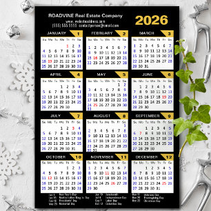 2025 Calendar Black Gold Modern Business Magnetic