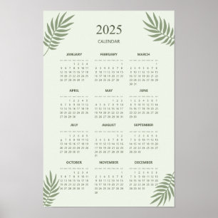 2025 Calendar Boho Floral Aesthetic Sage Green Poster