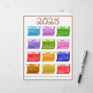 2025 Calendar Bolt Fabric Font 12 Colourful Months Custom Letterhead