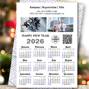 2025 Calendar Business 2 Photo Logo QR Minimalist Holiday Card