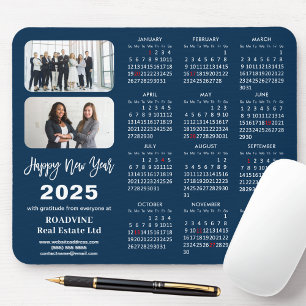 2025 Calendar Business 2 Photo Modern Blue Simple Mouse Pad