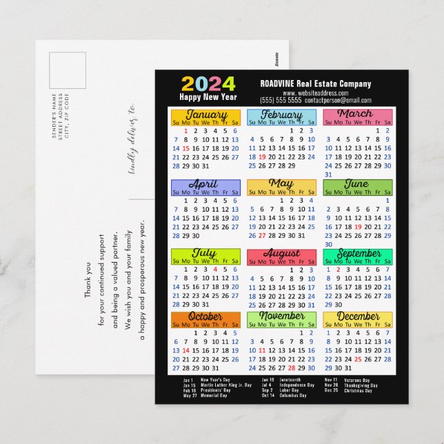 2025 Calendar Business Elegant Pink Minimalist Holiday Postcard (Front/Back)