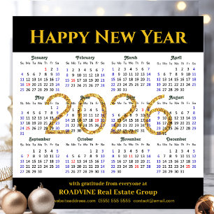 2025 Calendar Business Gold Glitter Modern Black Holiday Card
