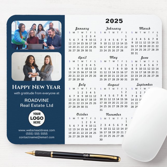2025 Calendar Business Logo 2 Photo Modern Blue Mouse Pad (Creator Uploaded)