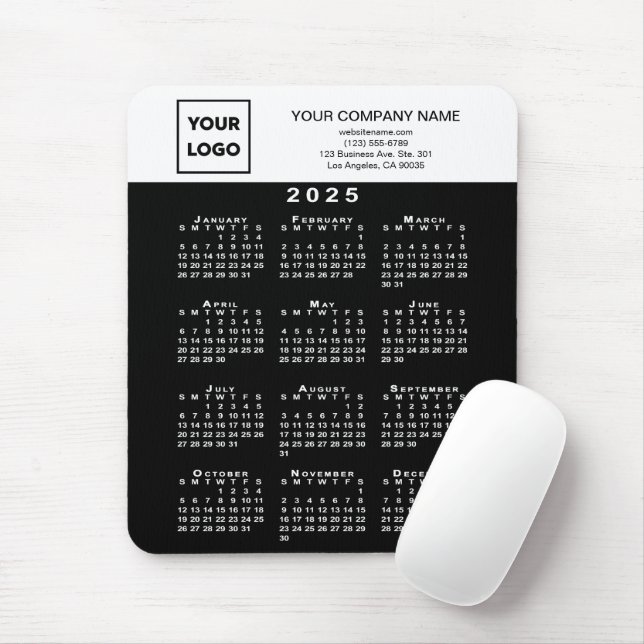 2025 Calendar Business Logo and Text Black White Mouse Pad (With Mouse)
