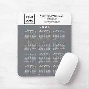 2025 Calendar Business Logo and Text Grey White Mouse Pad
