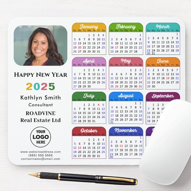 2025 Calendar Business Logo Minimalist Colourful Mouse Pad (Creator Uploaded)