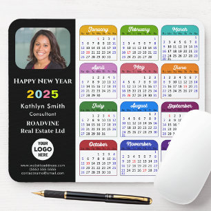 2025 Calendar Business Logo Modern Black Colourful Mouse Pad