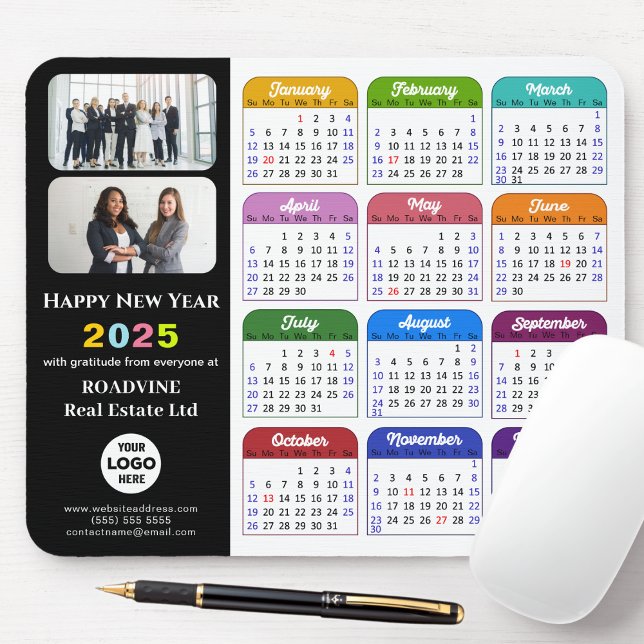 2025 Calendar Business Logo Modern Black Colourful Mouse Pad (Creator Uploaded)