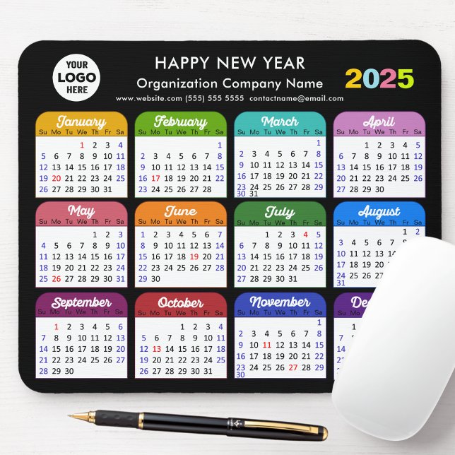 2025 Calendar Business Logo Modern Black Colourful Mouse Pad (Creator Uploaded)