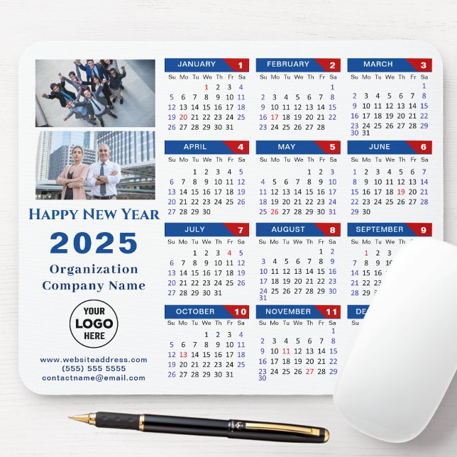 2025 Calendar Business Logo Modern Blue Red Simple Mouse Pad (Creator Uploaded)