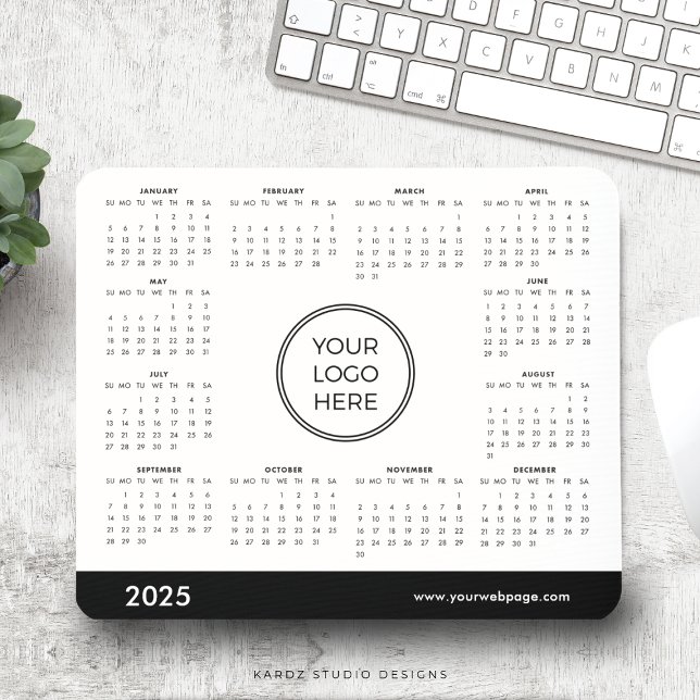 2025 Calendar Business Logo Mouse Pad (Corporate simple modern calendar for 2025. Market your business, add logo and web page. Buy online.)
