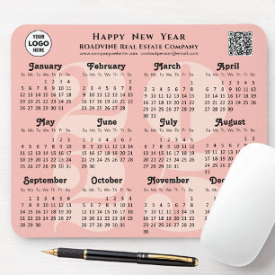 2025 Calendar Business Logo QR code Blush Pink Mouse Pad
