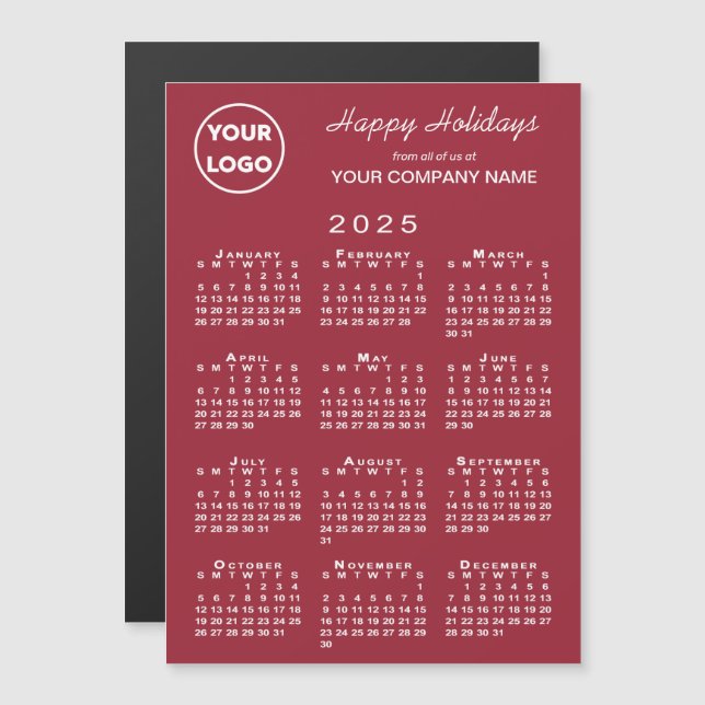 2025 Calendar Business Logo Red Holiday Magnet (Front/Back)