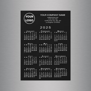 2025 Calendar Business Logo Text Black Magnet Card