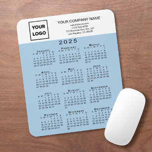 2025 Calendar Business Logo Text Light Blue Mouse Pad