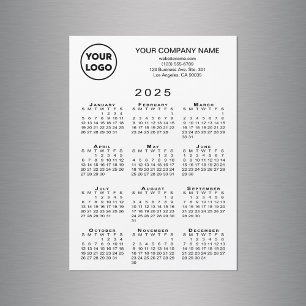 2025 Calendar Business Logo Text White Magnet Card