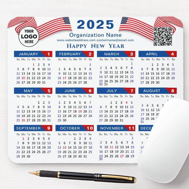 2025 Calendar Business Logo US Patriotic Blue Red Mouse Pad (Creator Uploaded)