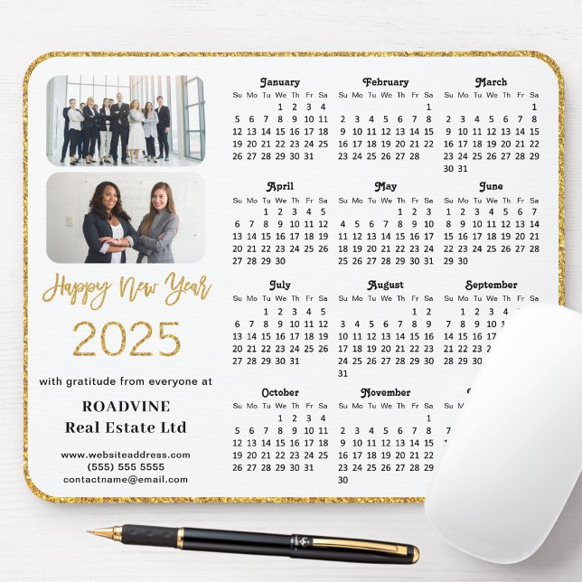 2025 Calendar Business Photo Elegant Gold Glitter Mouse Pad (Creator Uploaded)