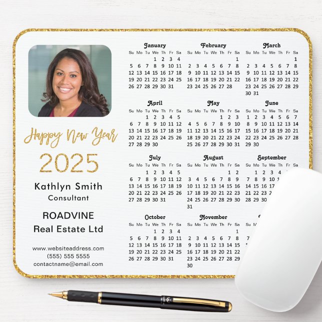 2025 Calendar Business Photo Elegant Gold Glitter Mouse Pad (Creator Uploaded)