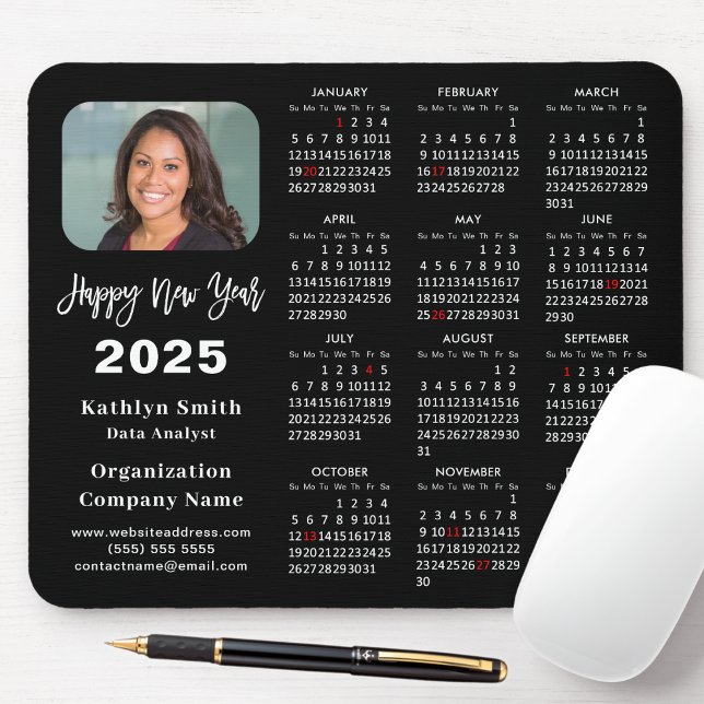 2025 Calendar Business Photo Modern Black Simple Mouse Pad (Creator Uploaded)
