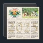 2025 Calendar Camping Family Reunion Photo Magnet<br><div class="desc">Create unique magnetic 2025 calendars as favours for a Family Reunion party in a camping theme. The template makes it easy to customise the text with your family name and custom photo. The design features a vintage sunset illustration with tents in a pine tree forest near a lake on a...</div>