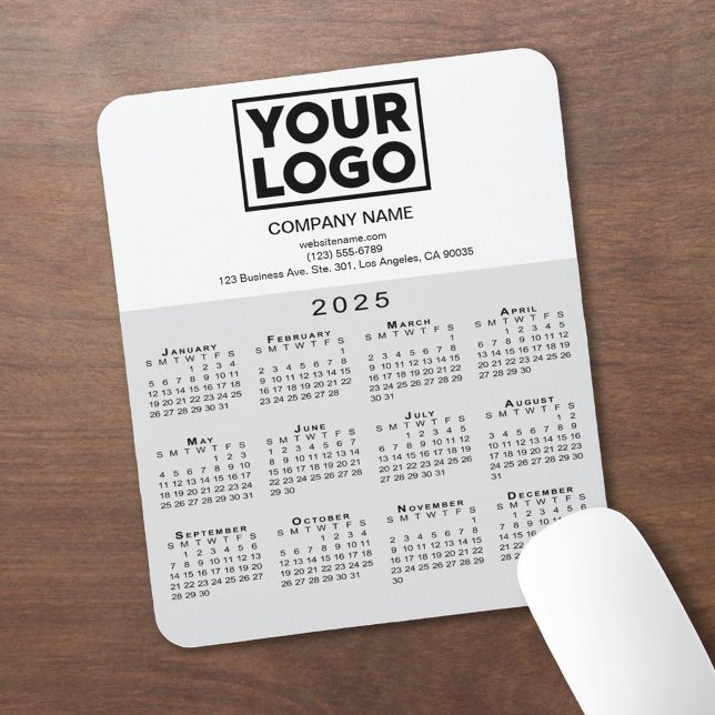 2025 Calendar Company Logo and Text Grey White Mouse Pad (2025 Calendar Company Logo and Text Grey White Mouse Pad in situ)