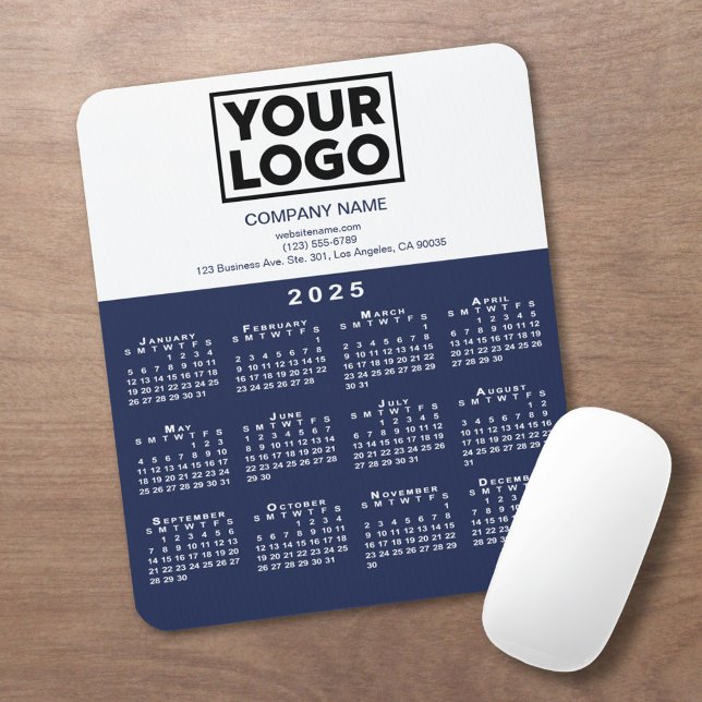 2025 Calendar Company Logo and Text Navy White Mouse Pad (2025 Calendar Company Logo and Text Navy White Mouse Pad in situ)