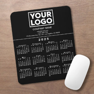 2025 Calendar Company Logo and Text on Black Mouse Pad