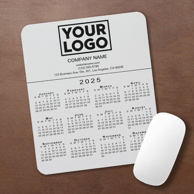 2025 Calendar Company Logo and Text on Grey Mouse Pad (2025 Calendar Company Logo and Text on Grey Mouse Pad in situ)