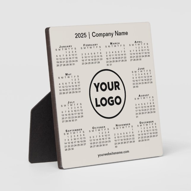 2025 Calendar Company Logo Beige Business Plaque (Front)