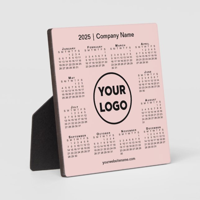 2025 Calendar Company Logo Pink Business Plaque (Front)
