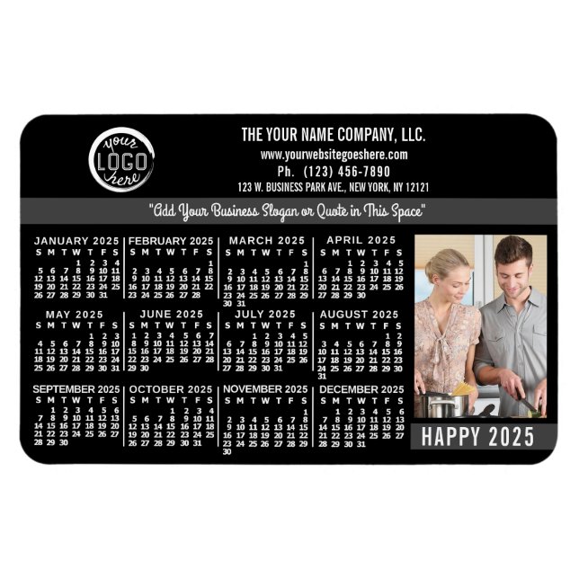 2025 Calendar Custom Business Logo Name Photo Blk Magnet (Horizontal)
