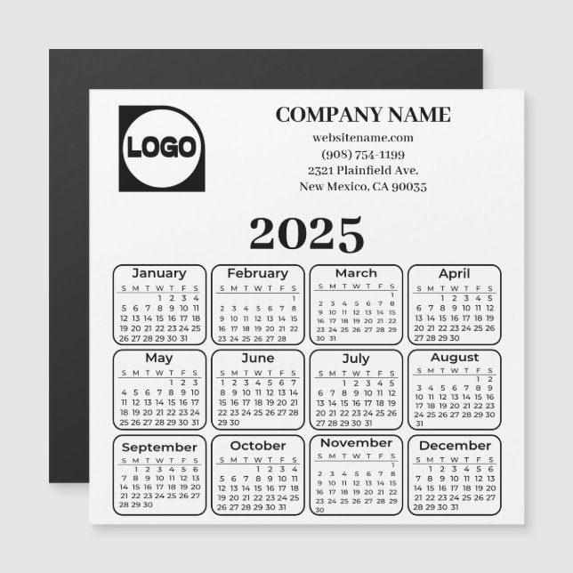 2025 Calendar Custom Company Name & Logo Magnet (Front/Back)