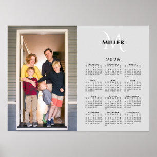 2025 Calendar Custom Photo Monogram Name on Grey Poster