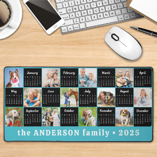 2025 Calendar Custom Teal Blu Unique Photo Collage Desk Mat