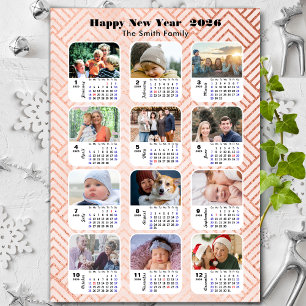 2025 Calendar Family 12 Photo Collage Modern Pink Holiday Card