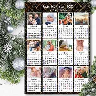 2025 Calendar Family 12 Photo Modern Black Gold