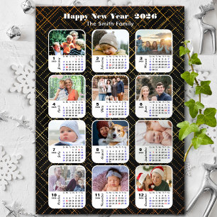 2025 Calendar Family 12 Photo Modern Black Gold