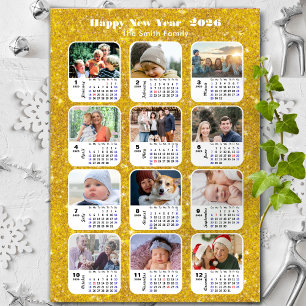 2025 Calendar Family 12 Photo Modern Gold Glitter