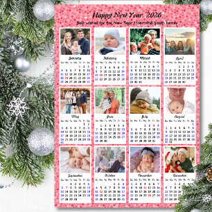 2025 Calendar Family 12 Photo Modern Pink Glitter