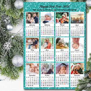 2025 Calendar Family Photo Collage Modern Blue