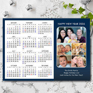 2025 Calendar Family Photo Modern Blue Minimalist Holiday Card