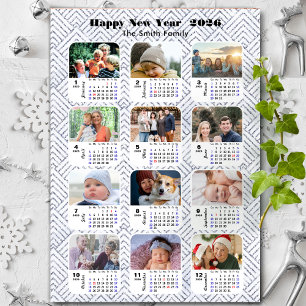 2025 Calendar Family Photo Modern Silver Glitter