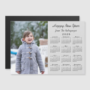 2025 Calendar Happy New Year Photo Grey Magnet