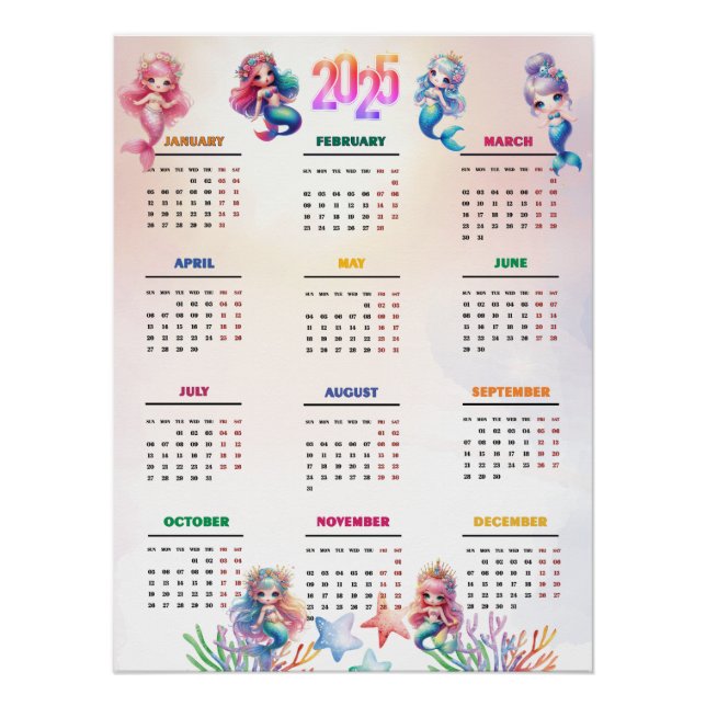 2025 Calendar Magical Mermaid  Poster (Front)