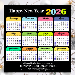 2025 Calendar Modern Black Corporate Magnetic Card