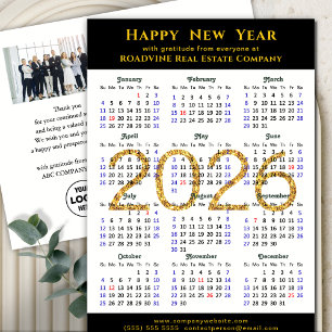 2025 Calendar Modern Black Gold Business Photo Holiday Postcard